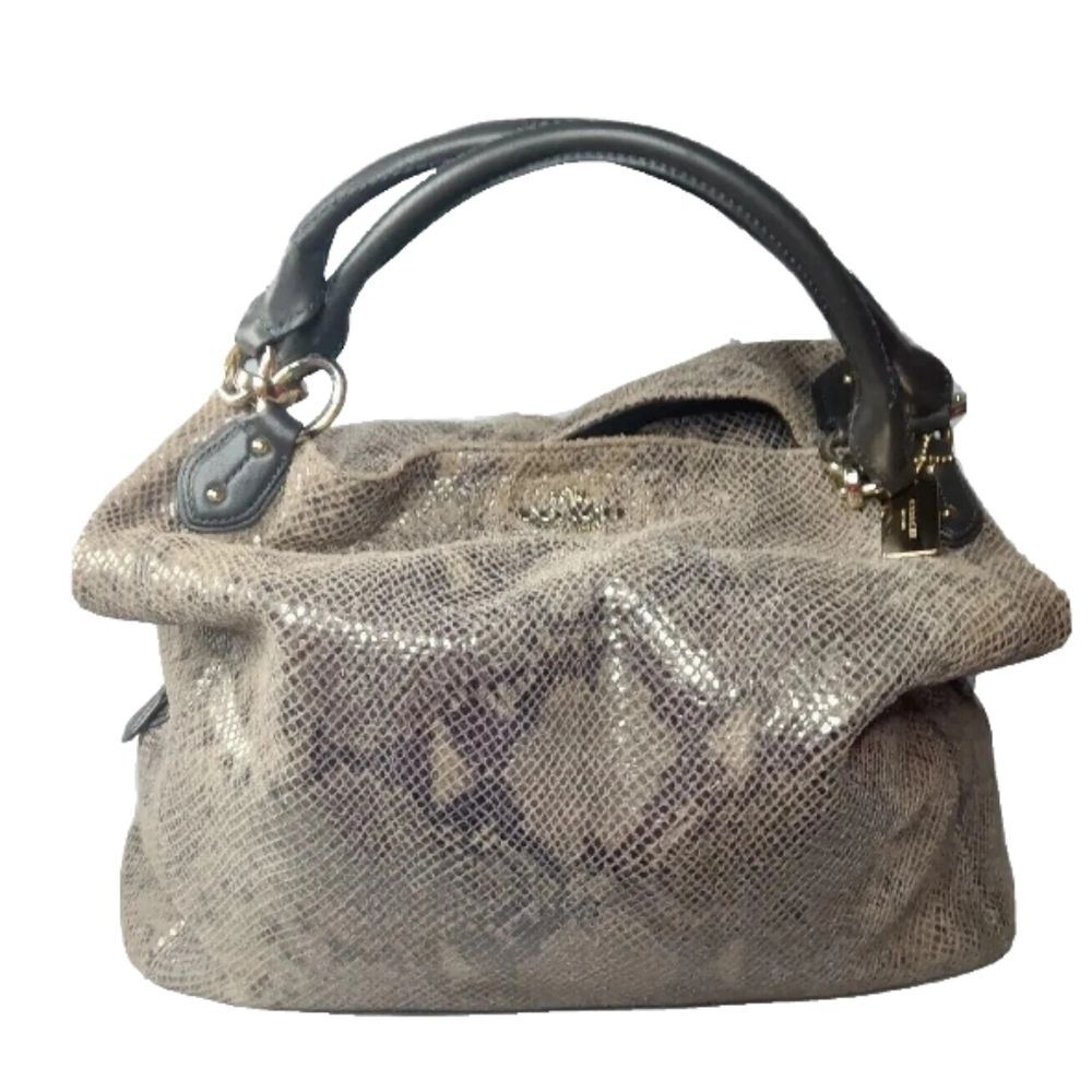 Coach  Leather Madison Maggie Hobo #F33443 Handbag Snakeskin Print Beige & Brown